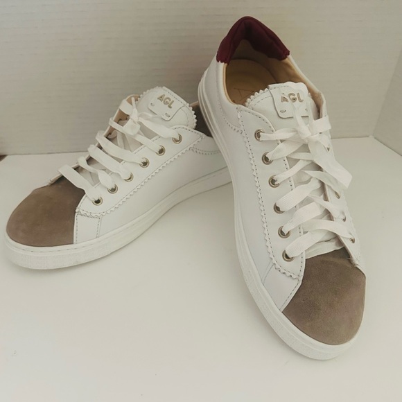 AGL SADE RED White Leather Low Top Tennis Sneaker, Red/Beige,Size 39.5/9.5, NWOB - Picture 5 of 16